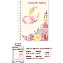 Plango Sarı Kelebek Spiralli Günlük Planlama Defteri - 100 Sayfa - 17X24 Planlayıcı Defter