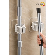 MAİN SHOP 2 Adet Yapışkanlı Duvar Mop Süpürge Paspas Temizlik Fırçası Tutucu Asma Askı Aparatı 2 Adet M-310