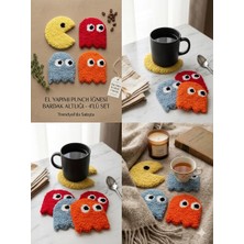 Lavante Butik 4'lü Punch Bardak Altlığı Kahve Sunum Altlığı Punch Needle Coaster Araba Aksesuarı