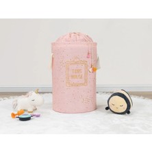 Alkasaz Baby Kullanımı Kolay Desenli Taşınabilir Torbalı Yuvarlak Sepet(Pembe) Çamaşır Sepeti 04270