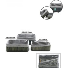 MiraLive Gri 3 Boy D.dörtgen Bambu Kenar Organizer Sepet Ahşap Altlık - Bezli 25X14-28X18-20X30CM (4887)