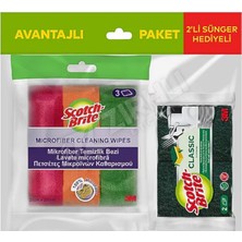 4 Adet Scotch Brite Mikrofiber Temizlik Bezi 3'lü +X 2 Yeşil Sünger Hediyeli