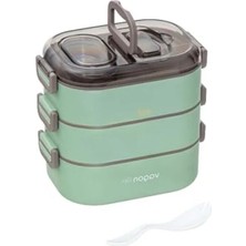 MarkEntegra Üç Katlı 1450ML Çelik Sefer Tası, Mini Sosluklu ve 5 Bölmeli