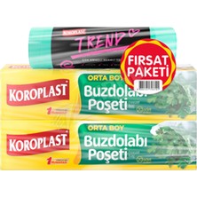 2 Adet Koroplast Orta Boy Buzdolabı Poşeti 2'li + Renkli Çöp Torbası Set
