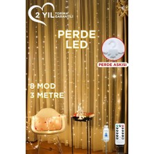 Kuzgun Ticaret Lw-7 300 Ledli 10 Sarkıt Perde LED Işık, 8 Modlu Uzaktan Kumandalı, 3x3 Metre Peri Telli LED