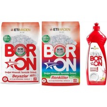Eti Maden Boron Temizlik Seti 3 Lü; Renkliler Toz 4 Kg+Beyaz Toz 4 Kg+ 1 Adet El Bulaşık Deterjanı+ Parlatıcı