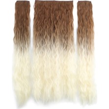 MiraLive Fiber Sentetik Kabarık Dalgalı Yarım Ay + 2 Yan Çıt Çıt - Koyu Kumral Platin Ombreli