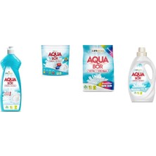 Boron Aquabor Doğal Mineralli Elde Bulaşık + Tablet + 4 kg Renkliler + Sıvı Beyaz 4 Lü Set