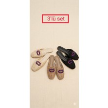 3'lü Paket Kadın Günlük Terlik Çeyiz Bohça Gelin Ev Misafir Dışarı Terliği