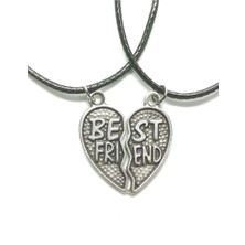 Antik Gümüş Kaplama Kalp 2'li Bff Best Friends Arkadaşlık Kolyesi Model 2. Çocuk Genç Kolye