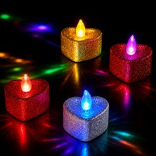 Kuzey Oyuncak 144 Adet Yüksek Kalite Simli Kalpli Renkli LED Işıklı Mum Kırmızı Gümüş Gold Kalpli Tea Light Mum