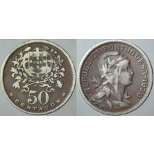 Banknoting Portekiz 50 Centavos 1930 Nadir Tarih.