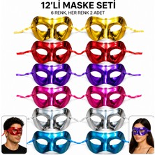 MiraLive 12&amp;apos;li Metalik Venedik Toptan Parti Maskesi Seti – 6 Renk Karışık (4887)