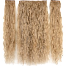 MiraLive Fiber Sentetik Kabarık Dalgalı Yarım Ay + 2 Yan Çıt Çıt - Karamel Platin Röfleli