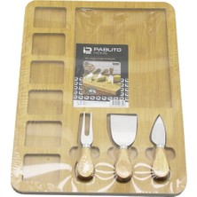 MiraLive Dikdörtgen  6+1 Bölmeli   Mdf  Kahvaltı Peynir Sunum Panosu 3 Bıçak=ahşap Sap 30X39.5CM (4887)