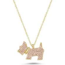 Pembe Taşlı Köpek Model Kolye