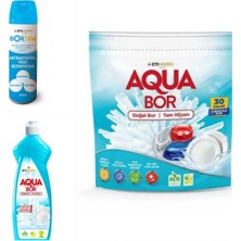Aquabor Doğal Mineralli Bulaşık Makinesi 30 Kapsül Tablet+ 1 Adet Elde Yıkama+Dezenfektan