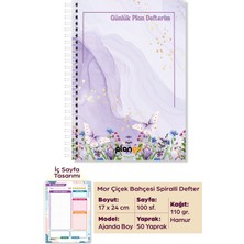 Plango Mor Çiçek Bahçesi Spiralli Günlük Planlama Defteri - 100 Sayfa - 17X24 Planlayıcı Defter