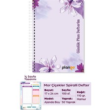 Plango Mor Çiçekler Spiralli Günlük Planlama Defteri - 100 Sayfa - 17X24 Planlayıcı Defter