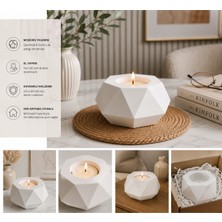 Geometrik Alçı Beton Mumluk Beyaz El Yapımı Dekoratif Çay Mumluğu Modern Ev Dekoru