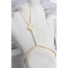 Inure Jewelry Gold Renk Pirinç Lazerli Yonca Model Zirkon Taşlı Şahmeran