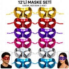 ENCO Mey Ithalat® Metalik Venedik Toptan Parti Maskesi Seti – 6 Renk Karışık