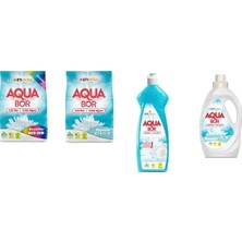Boron Aquabor Doğal Mineralli 4 kg Renkliler + 4 kg Beyaz + Elde Bulaşık + Sıvı Beyaz 4 Lü Set
