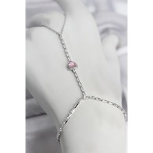 Inure Jewelry Gümüş Renk Pirinç Zirkon Taşlı Pembe Kalp Model Şahmeran
