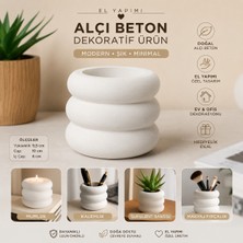 Fs STORE01 El Yapımı Alçı Beton Dekoratif Kalemlik Makyaj Fırçalık Minimal Modern Masaüstü Organizer Beyaz