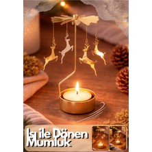 Edewatt Dekoratif Isı ile Dönen Mumluk Gold Metal Ev Dekoru Geyik Hediyelik Şık Tasarım