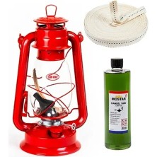 Byanes Kırmızı Orta Boy Gemici Lambası 250ML Yakıtı 1m Fitil Gaz Lambası Seti Gemici Feneri Seti