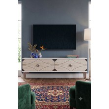 Yumedi Design TSA1297BTS - Elifa Tv Stand , Tv Sehpası 120CM Beyaz-Traverten-Silver