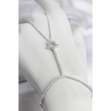 Inure Jewelry Gümüş Renk Pirinç Zirkon Taşlı Yıldız Model Şahmeran