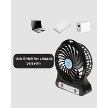 Byanes Şarjlı Mini Vantilatör, Masaüstü, USB Girişli, 3 Kademe, Sessiz ve Işıklı