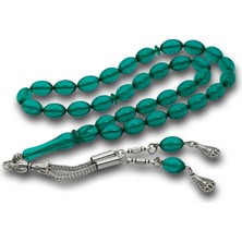 Inure Jewelry Metal Püsküllü Yeşil Sıkma Kehribar Tesbih