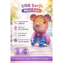 Byanes Şarjlı Mini El ve Masa Fanı, Ayıcık Figürlü, Taşınabilir ve Kompakt