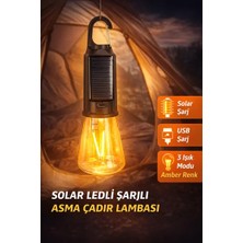 Byanes Ultra Hafif Solar LED Kamp Çadır Ampülü, 3 Işık Modu, USB Type-C Bağlantı