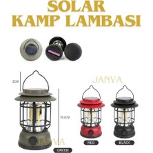 Byanes Güneş Enerjili Nostaljik Kamp Feneri, LED Işıldak, Ayarlanabilir, USB Şarjlı