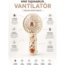 Byanes Mini Taşınabilir El Fanı, USB Masaüstü Vantilatör, Ayıcık Temalı, 3 Kademeli