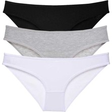 3 Adet Süper Eko Set Likralı Kadın Slip Külot Siyah Gri Beyaz