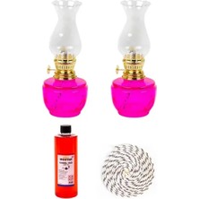 Byanes 2'li Pembe Gaz Lambası Seti, 400 ml Kandil Yağı ve 1 Metre Fitil