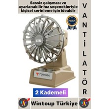 Byanes Kompakt ve Sessiz Mini Masa Üstü Şarjlı Vantilatör, Retro Tarzda, 2 Kademeli