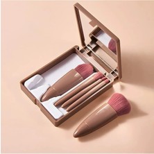 Hb Tasarım Taşınabilir Aynalı 5'li Makyaj Fırça Seti Profesyonel Allık Dudak Kaş Kapatıcı / Makeup Brush