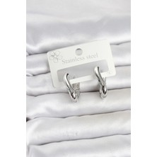 Inure Jewelry 316L Çelik Gümüş Renk Asimetrik Halka Model Kadın Küpe