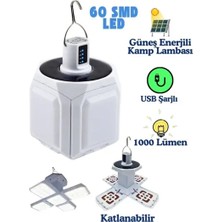 Byanes Katlanabilir Güneş Enerjili Kamp Lambası, USB Şarjlı 60 LED Işık