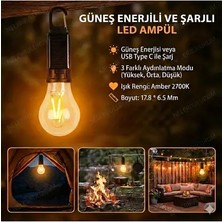 Byanes Şarjlı ve Güneş Enerjili 3 Işık Modlu Amber Renk Asma Kancalı El Feneri