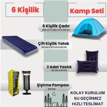 Byanes 6 Kişilik Kolay Kurulum Kamp Çadırı ve Çift Kişilik Şişme Yatak Seti