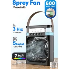 Byanes Buharlı Klima Fanı, 5 Başlık, 600ML Su Hazneli, Siyah, Usb-C Şarjlı Masaüstü Soğutucu