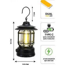 Byanes Nostaljik Şarj Edilebilir Kamp Lambası, Ayarlanabilir Işık, USB ve 18650 Pil