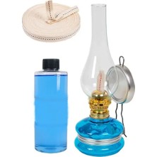 Byanes Mavi Büyük Nostaljik Gaz Lambası Seti, 400 ml Kandil Yakıtı ve 1 Metre Fitil